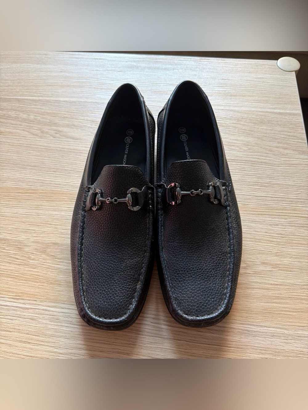 Men's Black Pebbled Leather Bit Slip-On Loafers
